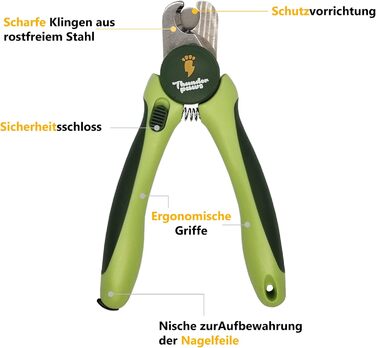 Професійна кусачка для собак з захистом, замком безпеки та пилочкою для нігтів (середня-велика, зелена)