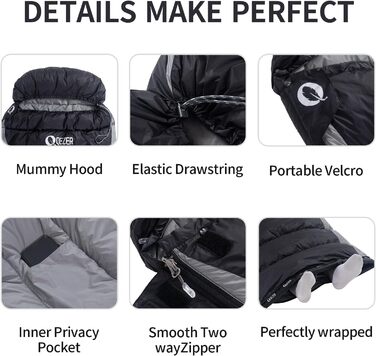 QEZER Ultralight Down Sleeping Bag - 8°C to -3°C for Camping, Hiking, and Trekking - 3 Season Outdoor Sleeping Bag