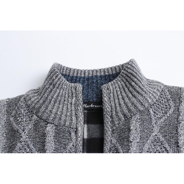 Чоловіча в'язана куртка-кардиган з коміром-стійкою та візерунком коси. Тепла флісова куртка з довгим рукавом для чоловіків (XXL, світло-сірий)