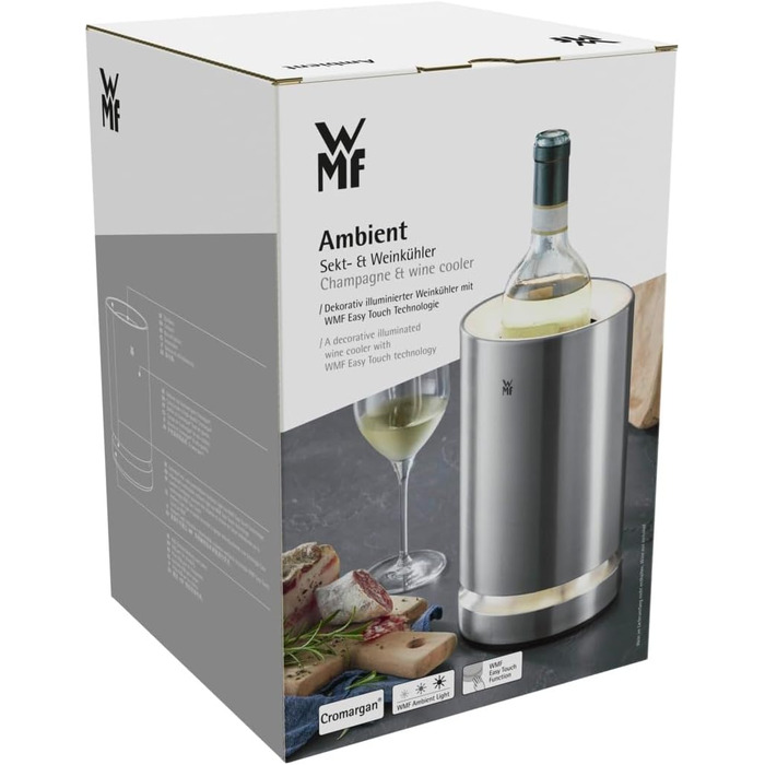 WMF Electric Bottle Cooler, Sparkling Wine or Wine Cooler Electric, Cooling Sleeve, LED Lighting