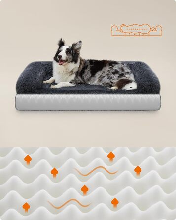 Feandrea FluffyHug Dog Bed, Dog Cushion Size XL, Dog Mat for Medium and Large Dogs, Dog Sofa with Ruffle Foam, Removable and Washable Cover, 106 x 80 x 23 cm, Ombré Grey PGW233G01 (XL (106 x 80 x 23 cm), dark grey)