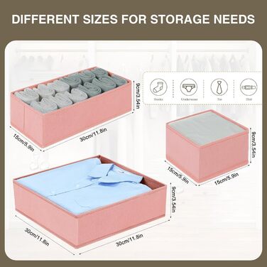 Drawer Organizer - Foldable Underwear Organizer Storage Box Fabric 16 Pieces Organizer Closet for Clothes, Socks (12 Pieces, Pink)