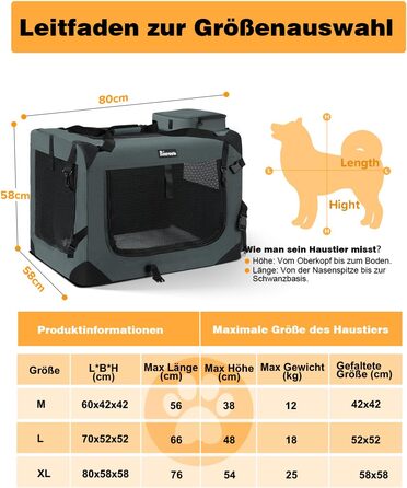 Транспортна переноска для собак та котів Reerooh 70x52x52см, сіра, XL