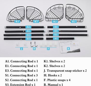 DUFU Shower Shelf Telescopic, No Drilling Required, with 4 Shower Basket, Corner, Non-Slip, Stable Bathroom Shelf Made of Metal, Height Adjustable 85-325cm, Telescopic Shelf, Black