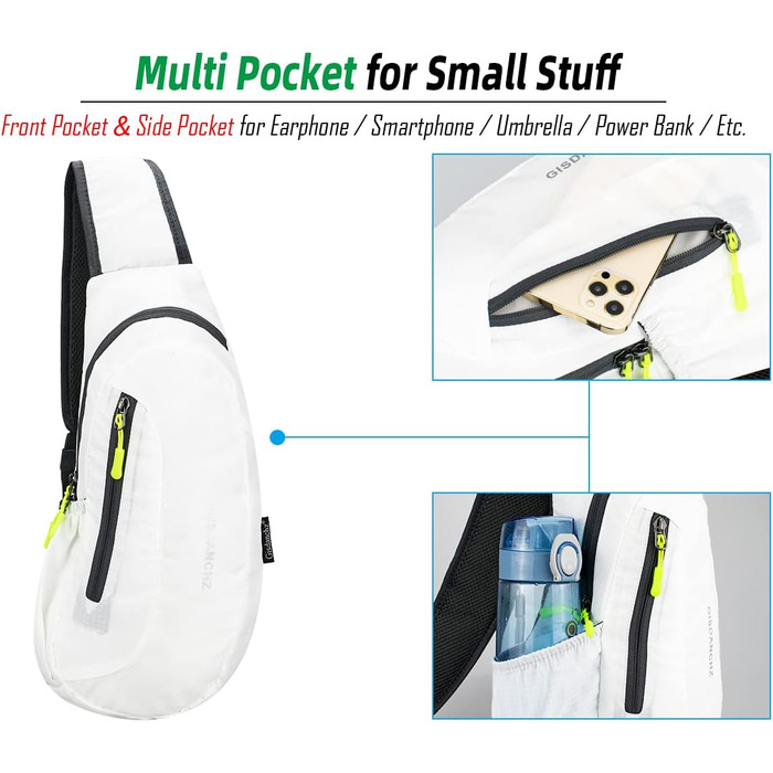 Водонепроникна нагрудна сумка-рюкзак з нейлону Gisdanchz для спорту та подорожей (біла, 41*21*10 см)
