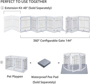 Захисне металеве ґратка для камінів Unipaws, огорожа для собак, 6 панелей, без свердління, для цуценят, 4 ніжки, білий колір