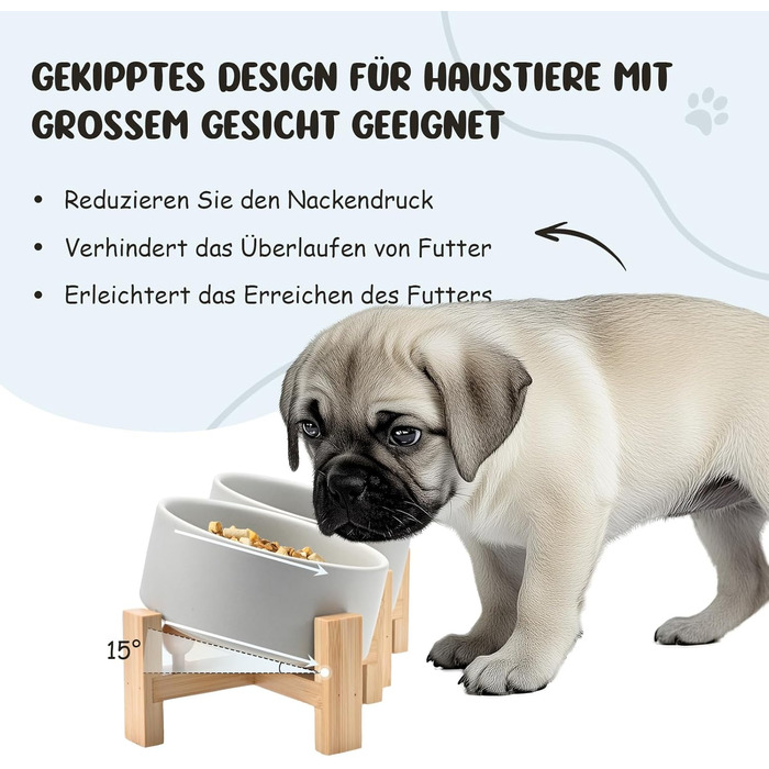 Керамічні годівниці для собак та котів SPUNKYJUNKY з дерев'яною підставкою (2 шт., 400 мл, сірі)