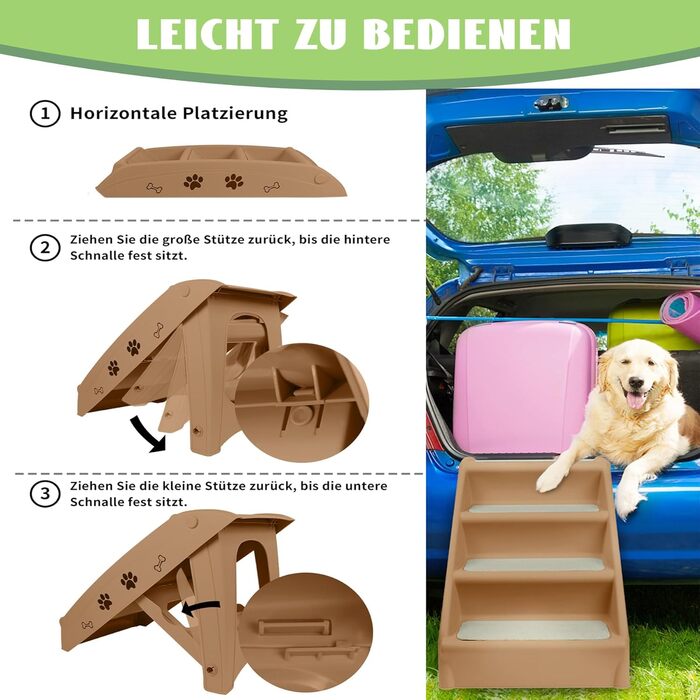 Сходинка для собак та котів SUBTLETY: розкладні сходи з 4 антиковзними сходинками, до 75 кг (колір: коричневий)