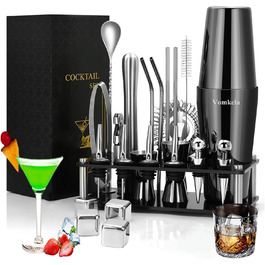 Cocktail Shaker Set, Boston Cocktail Shaker with Stand, 25pcs Bar Accessories Bartender Cocktail Mixer Accessories, 750ml Stainless Steel Cocktail Shaker Gifts Cocktail Decor Bar Counter (Style 2)