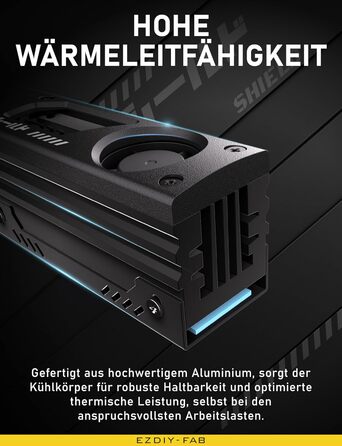 Радіатор охолодження M.2 SSD EZDIY-FAB з вбудованим 20mm PWM вентилятором, преміум-алюмінієвий дизайн, високопродуктивний кулер для M.2 2280 - Чорний - 1 шт.