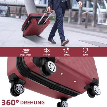 Чемодан-роллер Beibye Zwillingsrollen 2066 з жорстким корпусом, набір - L-XL (бордовий)