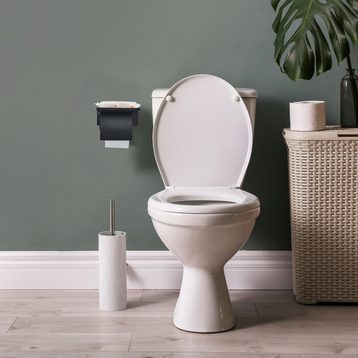Relaxdays Toilet Paper Holder with Shelf, Black
