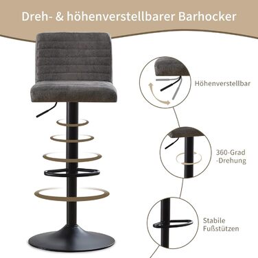 JYMTOM Adjustable Bar Stools Set - 360° Swivel Velvet Padded Counter Stools for Bar, Kitchen, Bistro, Cafe & Dining Room (2, Grey)
