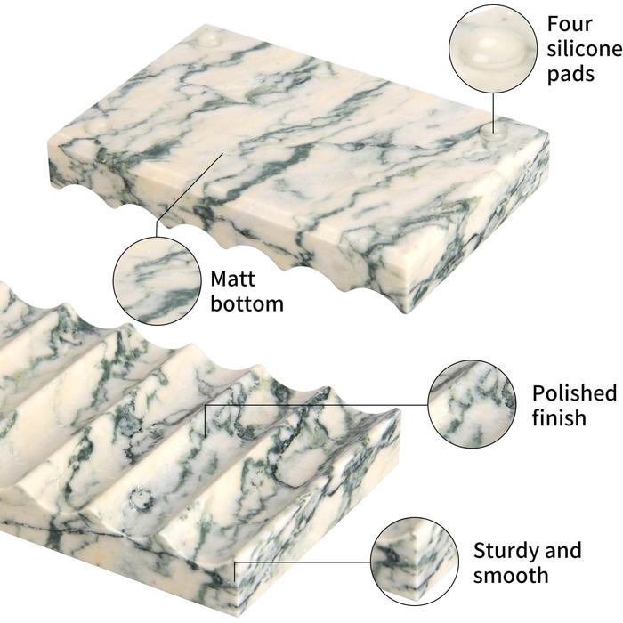 Склянка для мила з мармуру з отвором, зелена текстура. Прямокутна склянка для мила з хвилястою формою, самостійно спорожняється, для ванної кімнати, кухні. Підставка для мила та губки.