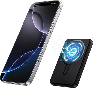 Power Bank 12000mAh з MagSafe, Магнітний Пауербанк Швидка Зарядка QC4.0 22,5W PD20W USB-C, Бездротовий Акумулятор для iPhone 16/15/14/13/12, Чорний
