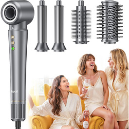 Airstyler 5 в 1 Bopcal: Іонізатор, Фен, 160000 обертів/хв, для швидкого сушіння, об'єм та локони, подарунок для жінок. Чорний.