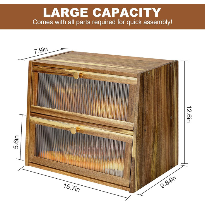 Дерев'яний хлібниця великого розміру, 2-ярусний, з акриловим вікном (акація)