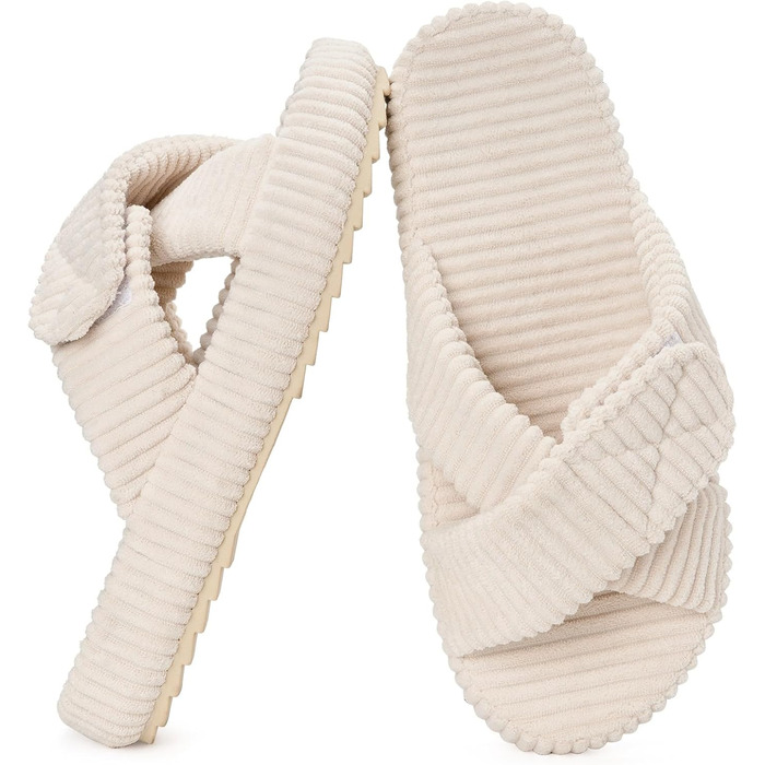 Жіночі домашні тапочки з Memory Foam, зручні, з перехресними ремінцями, антиковзні, для дому та сну, колір бежевий (37/38 EU)