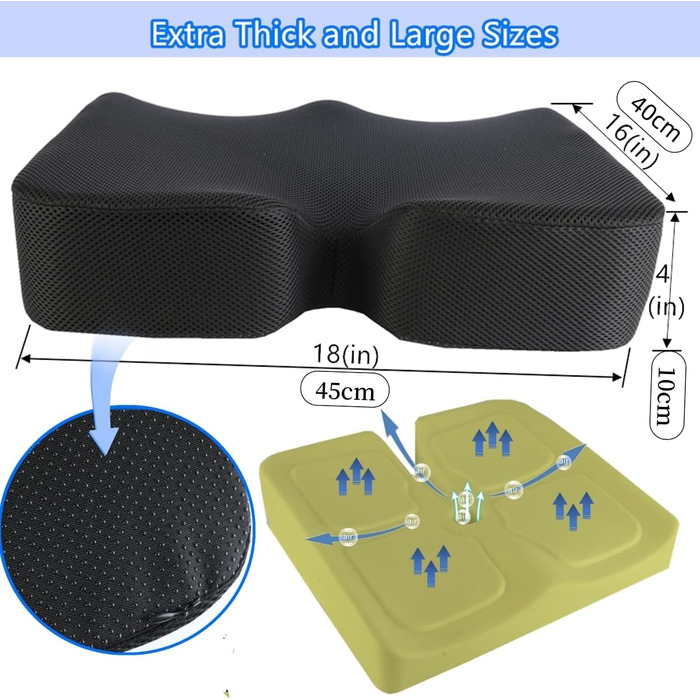 Подушка для сидіння з піни Memory Foam, товста та широка, для підтримки куприка, офісного крісла, геймерського крісла, автосидіння та інвалідного візка