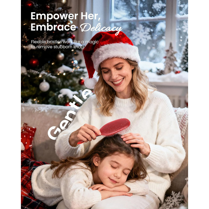 Щітка для волосся AIMIKE без пошкоджень, розпушувач з м'якими щетинками, безболісна розпушувальна щітка для складних вузлів, особливо делікатна до тонкого волосся, ідеальна для догляду за шкірою голови та масажу. Подушка-щітка LuxeSilk (Блискуча рубінова 