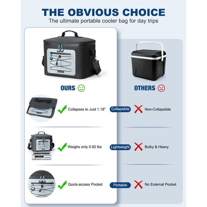 Чорна ізольована сумка-холодильник 24L для пікніка, пляжу, кемпінгу та транспортування продуктів
