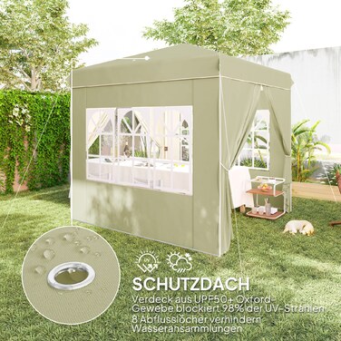 Outsunny Gazebo approx. 2.5x2.5m, water-resistant, stable, winter-proof, pop-up folding gazebo, UV protection 50+, foldable party tent, garden tent with 4 side panels, bag, garden gazebo for camping, garden, cream white | Aosom