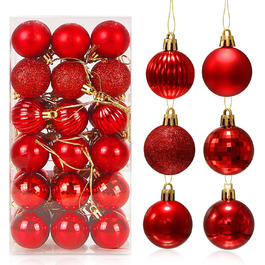 Набір ялинкових прикрас 36 шт, кульки для ялинки з пластику 4 см, червоні