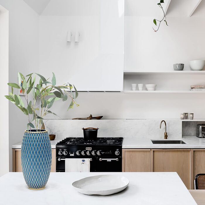 Декоративна ваза для дому, блакитно-золота, з діамантовим візерунком, овальна | Декор інтер'єру, подарунок на новосілля