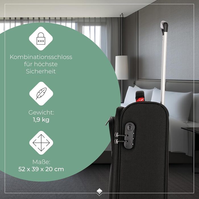 Чемодан-валіза Travelite, 52 см, 39 літрів, чорний. Валіза ручної поклажі з замком, 2 колеса