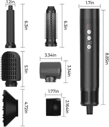 UKLISS Airstyler Pro 7-в-1: фен, стайлер, локони, випрямлення. Без екстремального нагріву, чорний/білий золотий