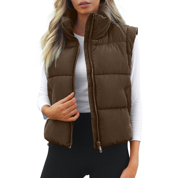 Жіноча безрукавна пуховая жилетка Polu, тепла, з коміром-стійкою, легка, базова, коричнева