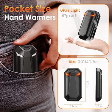 Електричні грілки для рук 2 шт. - подарунок для чоловіків на Різдво. Зігрівачі для активного відпочинку, походів, гольфу. Магнітні, акумуляторні, чорного кольору.
