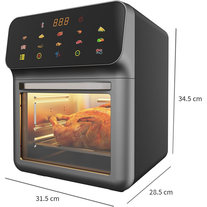 Фритюрниця Chefio HeißluftFritteuse: 12 літрів, 1350W, з вікном, без олії, 10 програм, FD-1015B, сіра