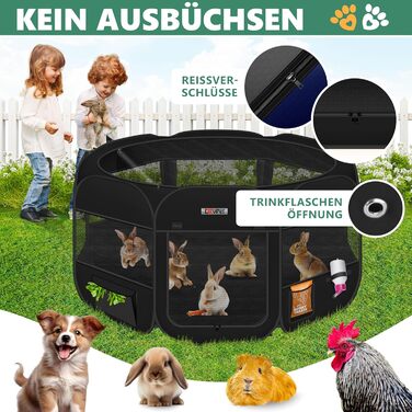 LOVPET® Foldable Pet Playpen with Bowl & Fleece Blanket - Indoor/Outdoor Dog & Cat Enclosure - Pop-Up Oxford Fabric