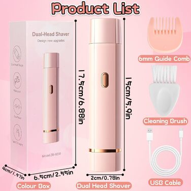 Електричний триммер для інтимної зони для жінок 2-в-1, вологостійкий (IPX7), для обличчя, рук, ніг, тіла та зони бікіні (рожевий)