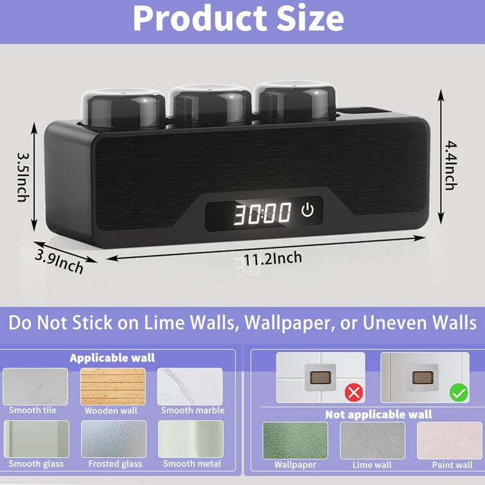 Wall-Mounted Toothbrush Holder, Smart Cleaner Case with Drying and Cleaning, Toothbrush Holder with 6 Toothbrush Slots, Multifunctional Toothbrush Holder with 3 Cups for Bathroom (Black)