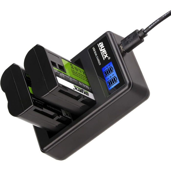 Зарядний пристрій USB Dual для акумуляторів Nikon EN-EL15 (Z7 II, Z6 II, Z5, D850, D780, D750, D600) з LCD-дисплеєм