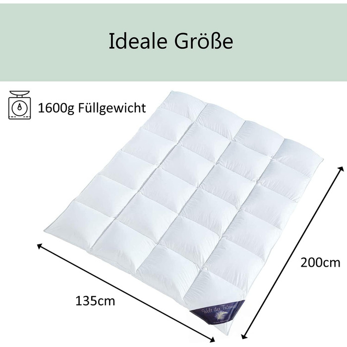 Зимова пухова ковдра Welt-der-Träume 135x200 см, 1600 г, 100% бавовна, екстра тепла, без живого ощипу