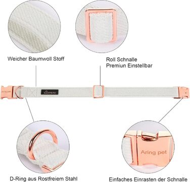 Легкий собачий ошийник Aring Pet для дівчаток, бавовна, з бантиком, регульований, для великих собак (S, білий)