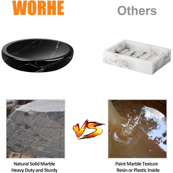 WORHE Миска для мила з мармуру, овальна, стійка до подряпин, для кухні, ванної кімнати, душу, мийки