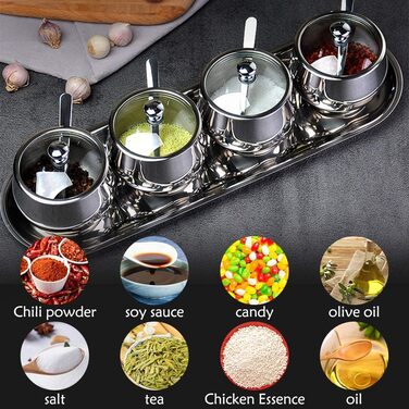 Набір для цукру, солі та перцю з нержавіючої сталі, з кришкою та ложкою | Zuckerdose