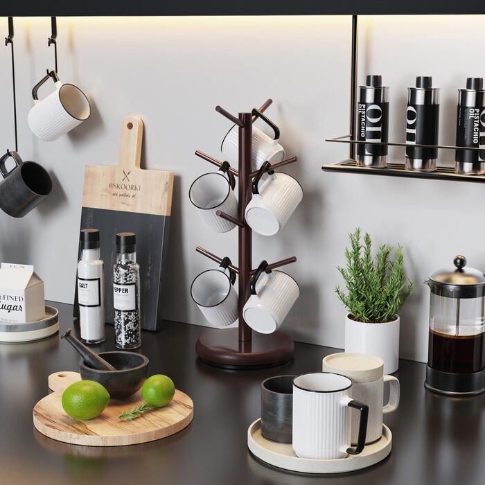 BAMBANG Bamboo Coffee Mug Tree, Swivel Coffee Mug Holder for Countertop, Coffee Mug Shelf with 8 Hooks, Coffee Mug Organizer, Coffee Mug Hanger for Coffee Bar, (Espresso)