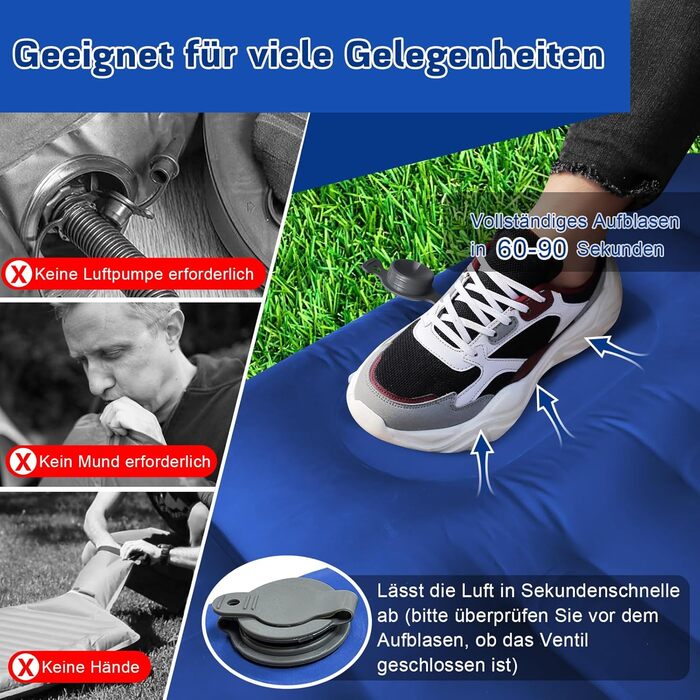 MILFECH Килимок для кемпінгу самонадувний, 14 см, з інтегрованими подушками та насосом для ніг, ультралегкий, водонепроникний, для відпочинку на природі, зелений (блакитний)