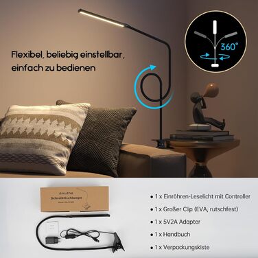 Стійка лампа Aisutha для столу з LED, 3 кольори, 10 рівнів яскравості, регульована, захист очей, для офісу, кабінету та майстерні (чорний)
