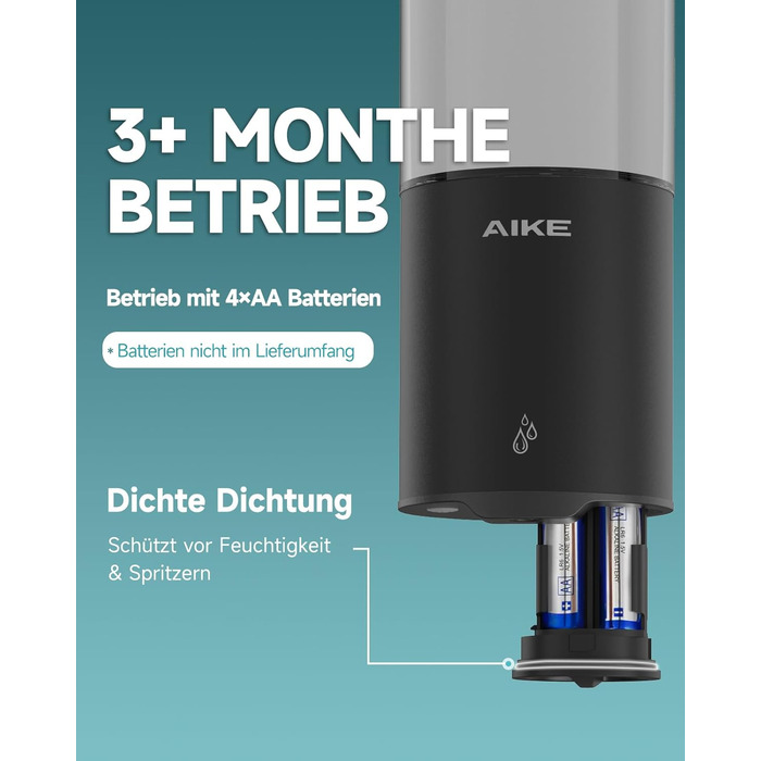 Автоматичний дозатор мила AIKE для рідкої мила, настінний, для кухні та ванної кімнати, IPX7, водонепроникний, 400 мл, з нержавіючої сталі, чорний матовий
