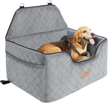 Автокрісло для собак VEVOR, підвищення для собак у машину з кишеню для зберігання, автокрісло для домашніх тварин з прикріпленою страхувальною лінією, губчаста подушка, автоліжко для собак середніх та великих порід до 25 кг (Сірий, Large)