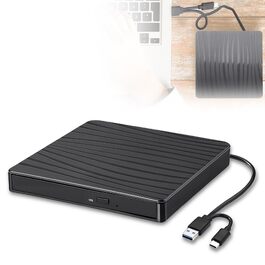 Зовнішній DVD-привід USB 3.0 та Type-C, портативний CD/DVD+/-RW ROM записувач для ноутбука та ПК, сумісний з Windows та Linux