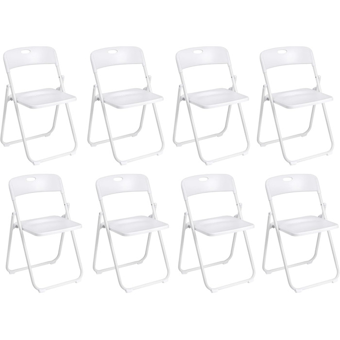 Baroni Home Folding Chair with PVC and Steel Frame, Space-Saving Foldable Seat with Feet and Handle, Outdoor Chair, Kitchen, Living Room, Travel, 74x43x49 cm, Pieces, (8, White)