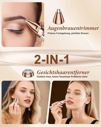 Електричний триммер для брів та обличчя для жінок 2-в-1: триммер для брів та обличчя, для видалення пушку на губах та обличчі