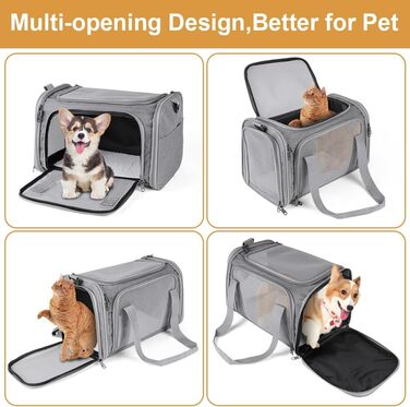 Складана переносна клітка для собак та котів, сумка-переноска для подорожей, авто, літака. Легка, дихаюча переноска для малих та середніх котів, кроликів, цуценят до 6.8 кг (сіра)